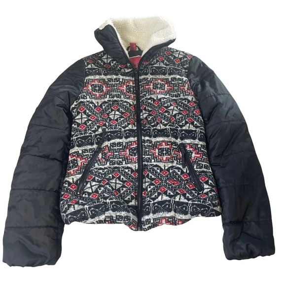 Bernardo Collection Fair Isle Winter Coat Jacket Womens XSmall Black Soft Shell - Picture 1 of 6